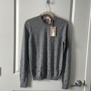 NWT. No21 Gilmar crystal studded sweater, gray, size 4